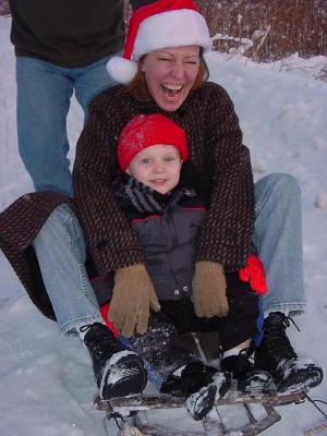 Mommy and Frankie slide down the driveway